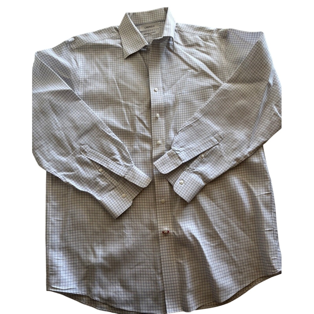 Cremieux Mens 16.5 35 Pima Cotton Non-Iron Grid Dress Shirt Blue White
